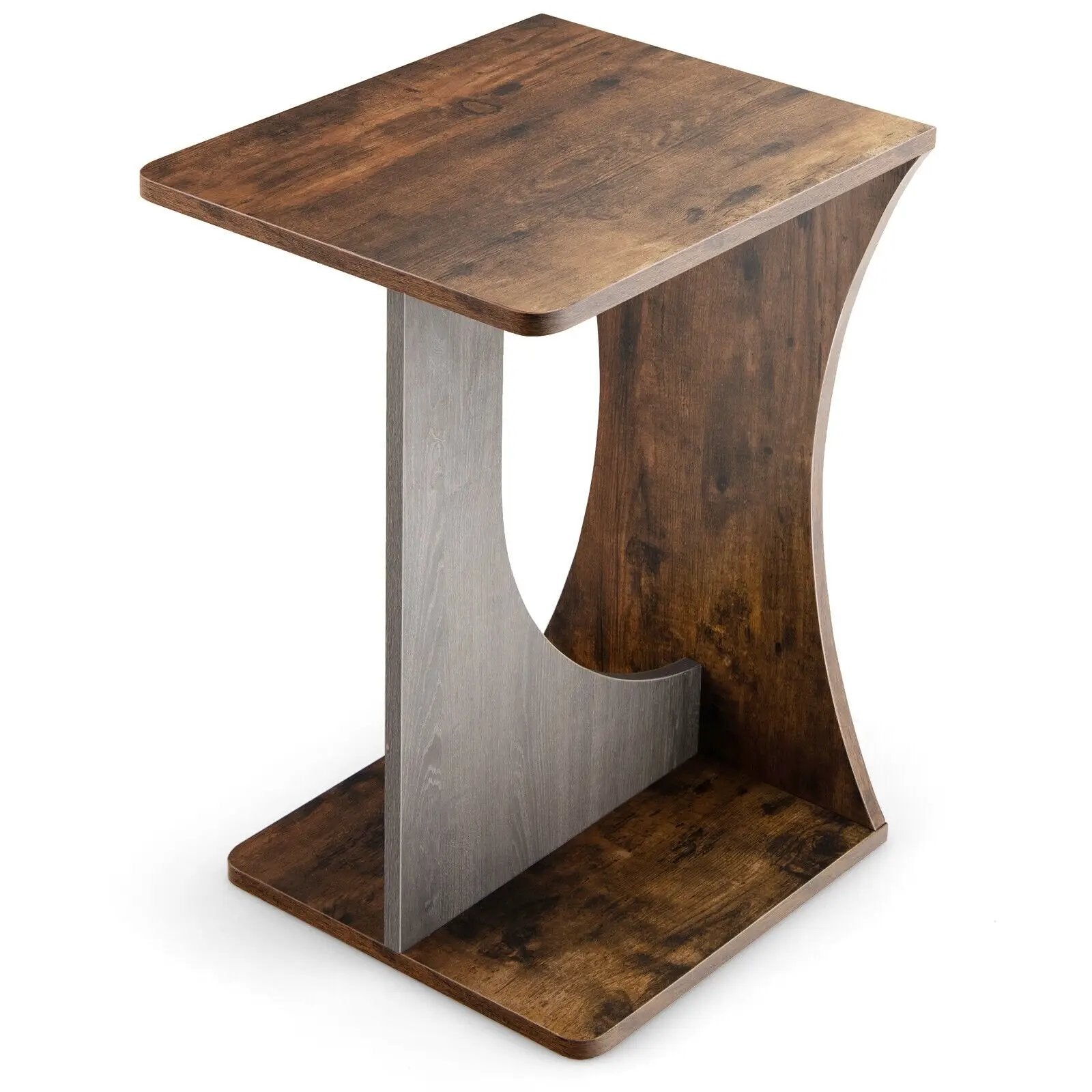 2-Tier Compact C-shape Sofa Side Table-Rustic Brown by DirectDeals
