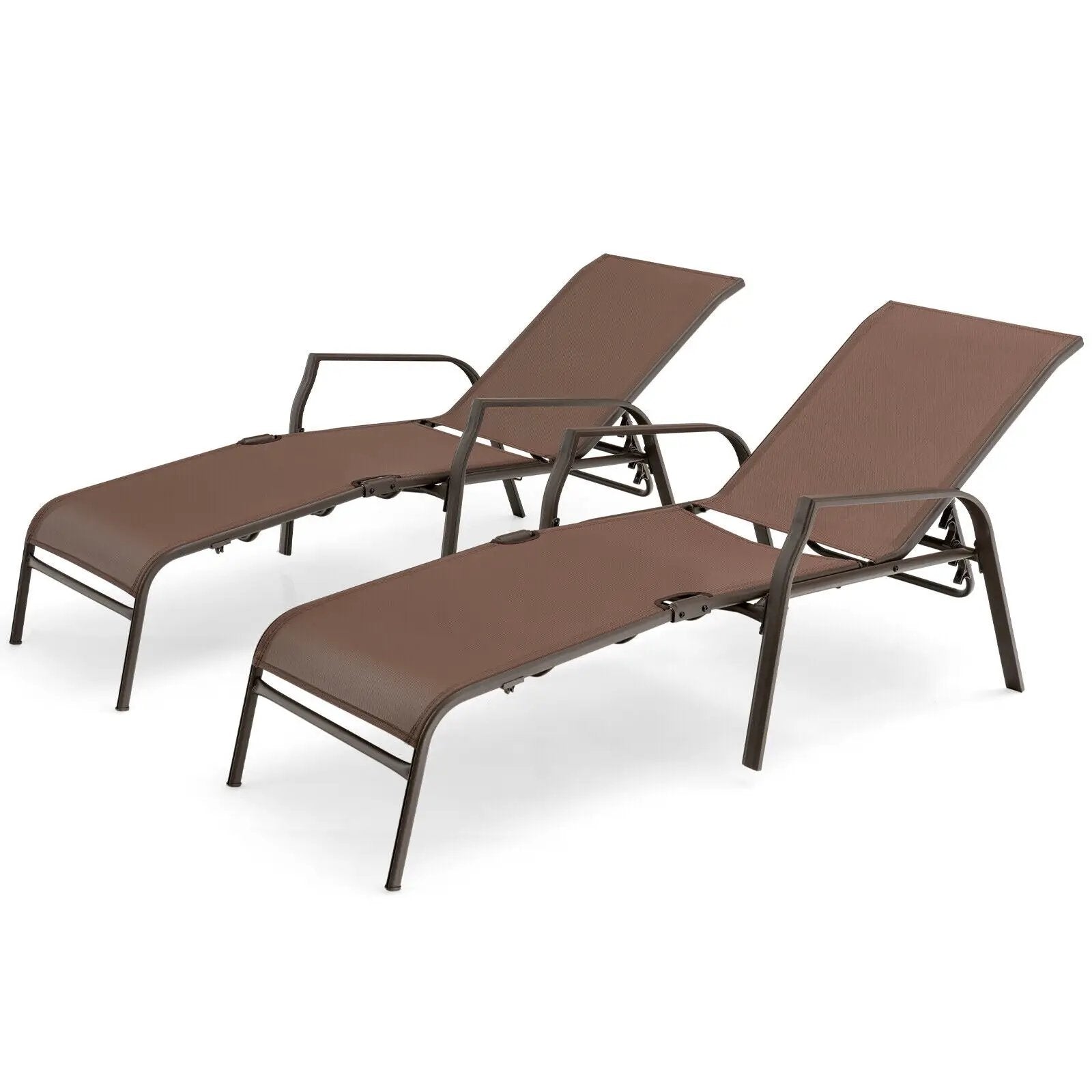 2 Pieces Patio Folding Chaise Lounge Chair Set with Adjustable Back-Brown by DirectDeals