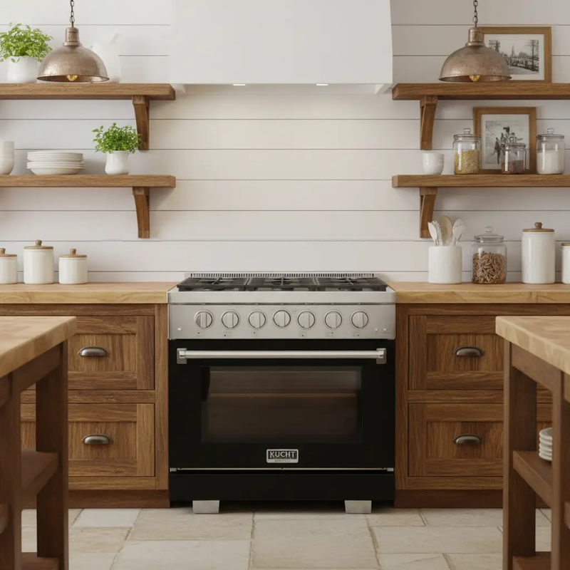 Kucht 36" Freestanding Professional Gas Range KFX3600X-BK by Farmhouse Kitchen and Bath