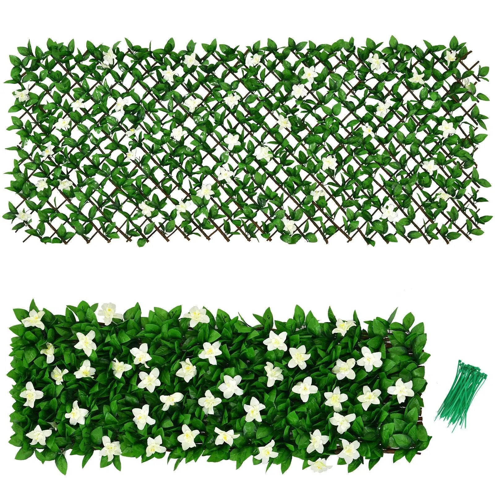 4 Pieces Expandable Faux Ivy Privacy Screen Fence Panel Pack with Flower by DirectDeals