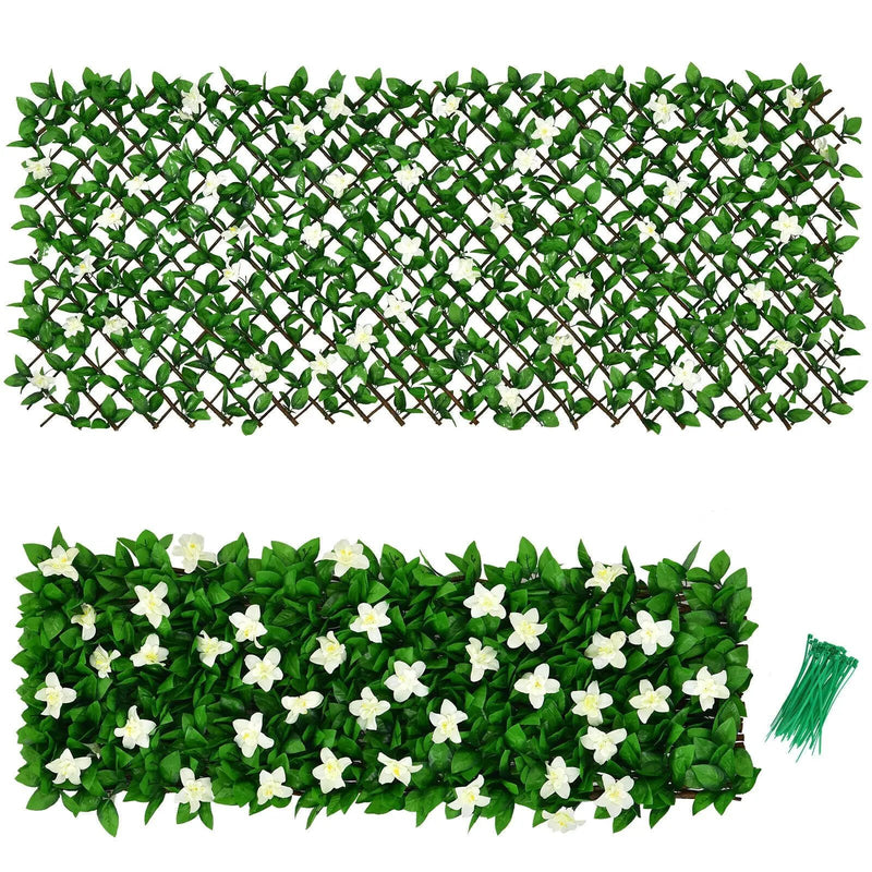 4 Pieces Expandable Faux Ivy Privacy Screen Fence Panel Pack with Flower by DirectDeals