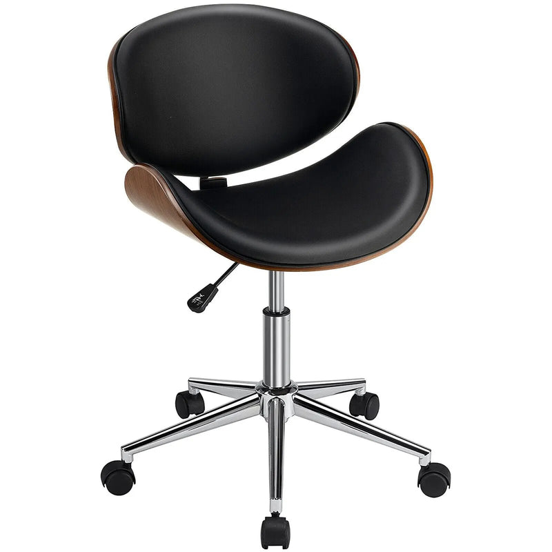 Adjustable Leather Office Chair Swivel Bentwood Desk Chair with Curved Seat-Black by DirectDeals