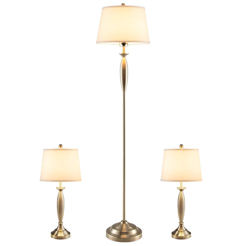 3-Piece Modern Nickel Finish Lamp Set-Silver by DirectDeals