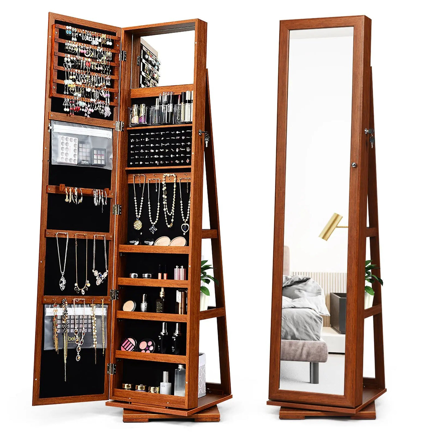 360° Rotatable 2-in-1 Lockable Jewelry Cabinet with Full-Length Mirror by DirectDeals