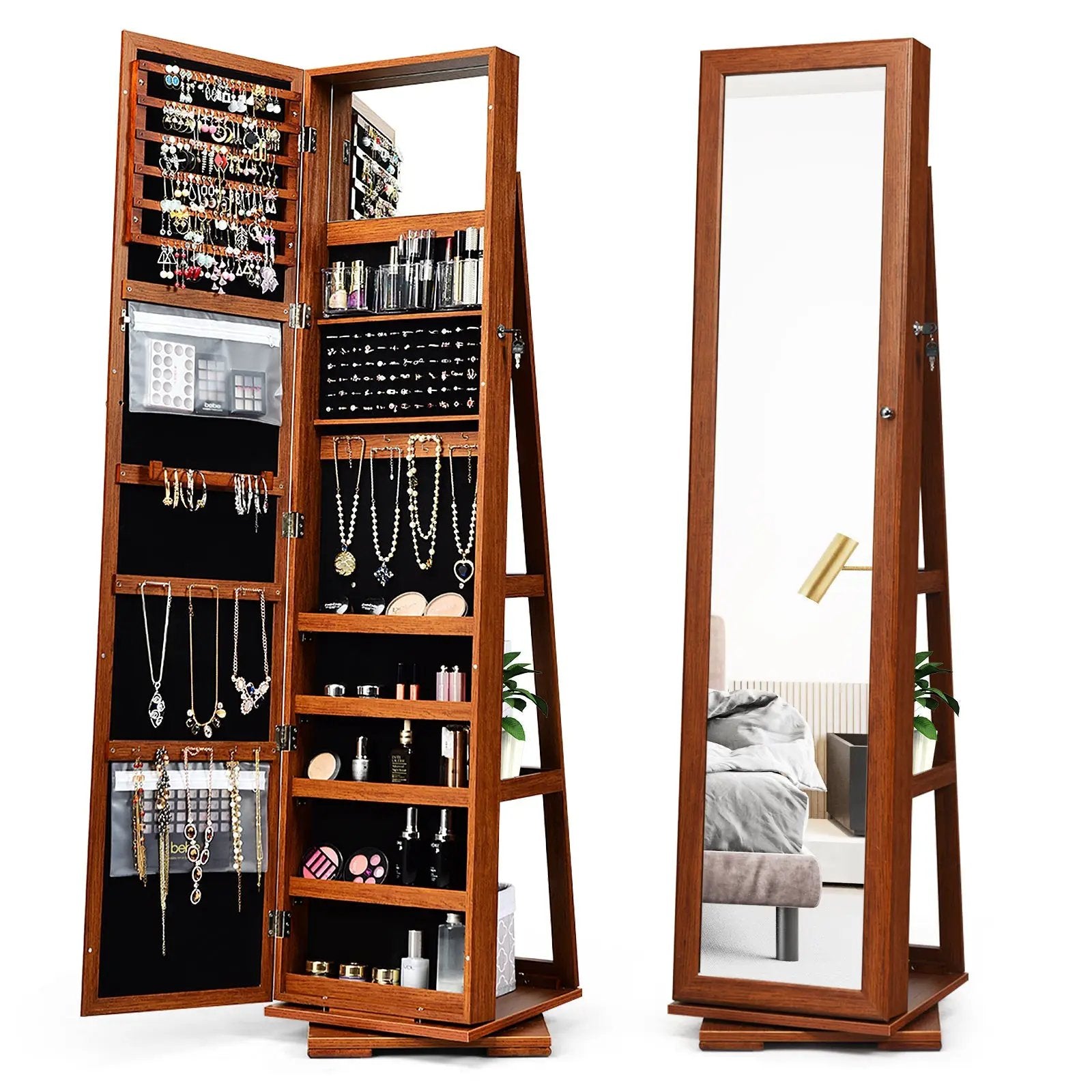 360° Rotatable 2-in-1 Lockable Jewelry Cabinet with Full-Length Mirror by DirectDeals