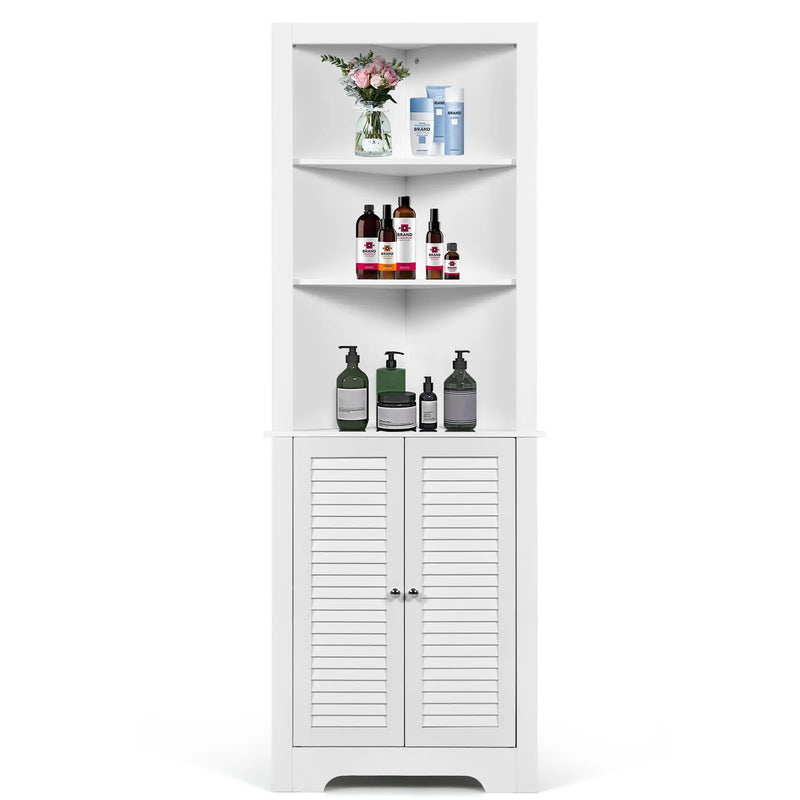 Free Standing Tall Bathroom Corner Storage Cabinet with 3 Shelves by DirectDeals