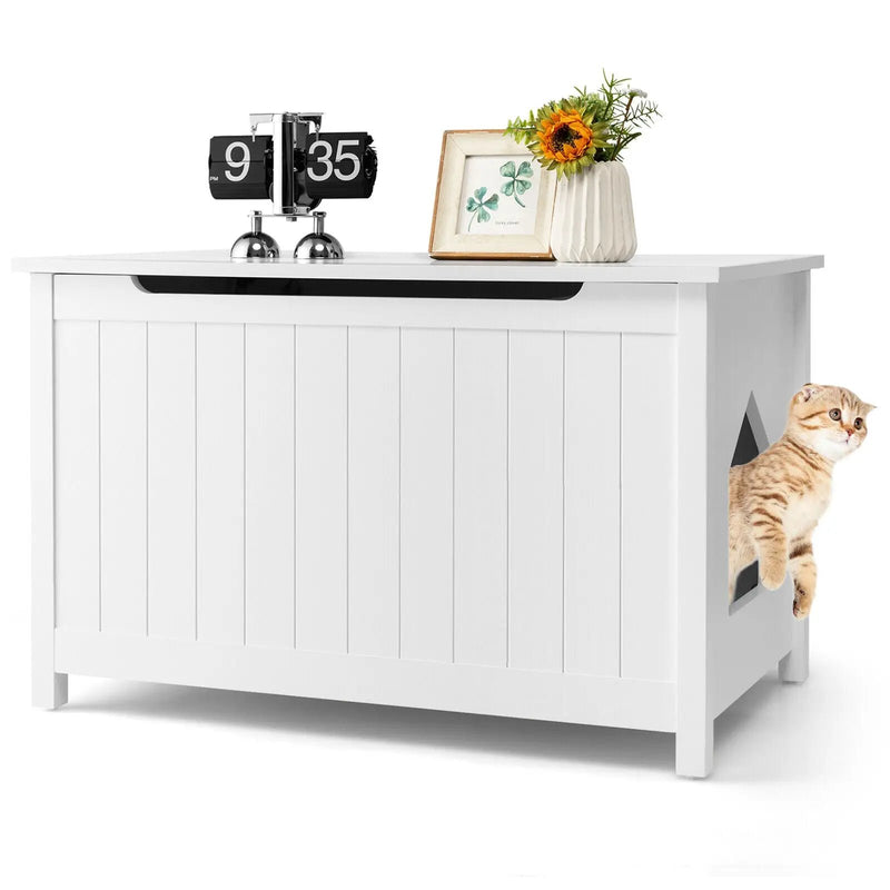 Wooden Cat Litter Box Enclosure with Top Opening Side Table Furniture by DirectDeals