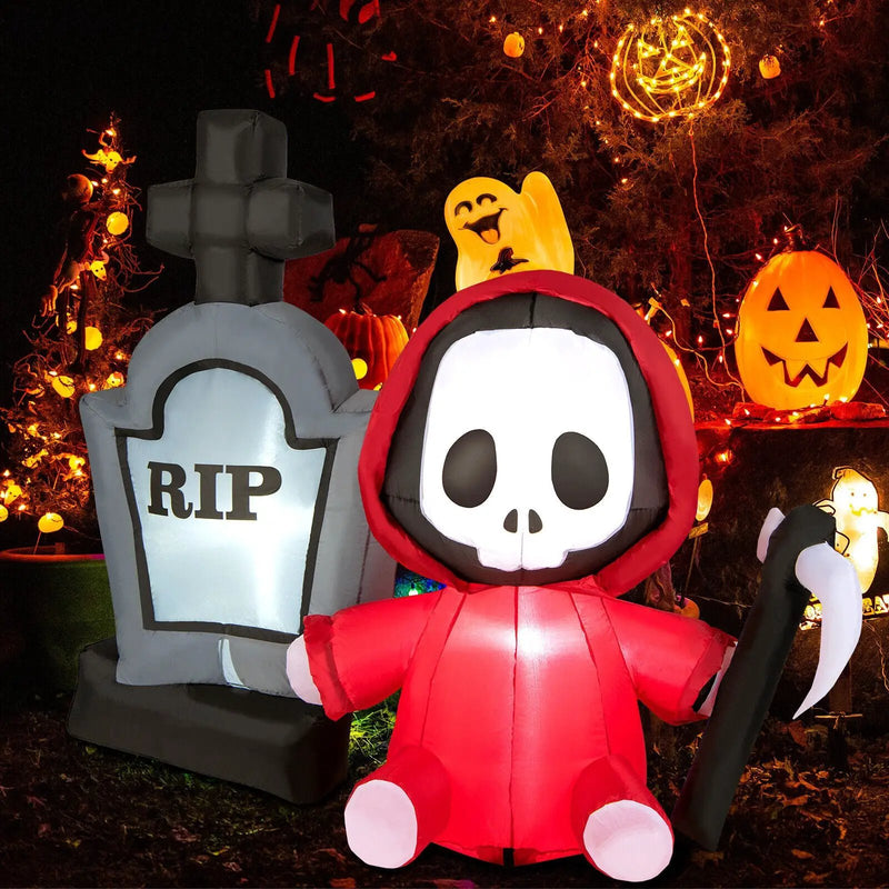 5 Feet Inflatable Halloween Ghost Holding Sickle and Tombstone Yard Decor by DirectDeals