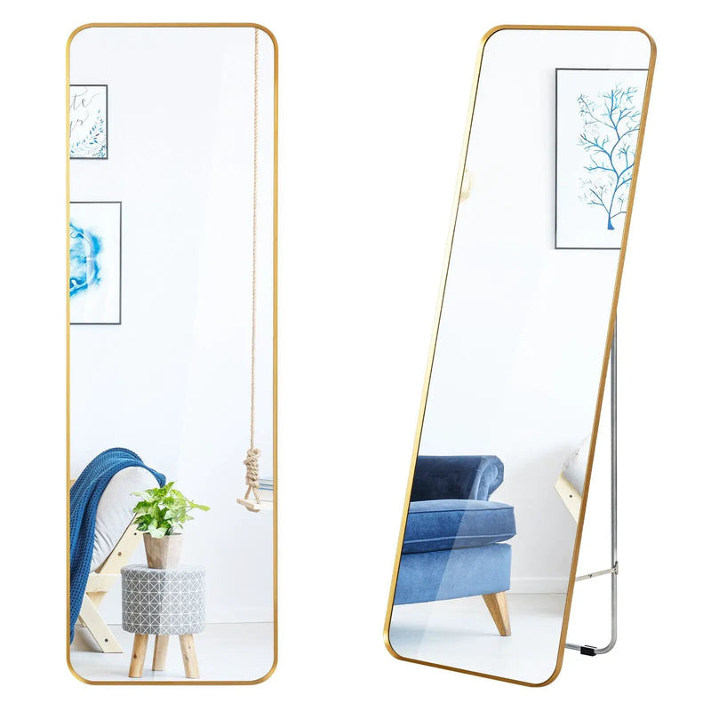 Full Length Wall Mounted Body Mirror with Free Standing Stand-Golden by DirectDeals