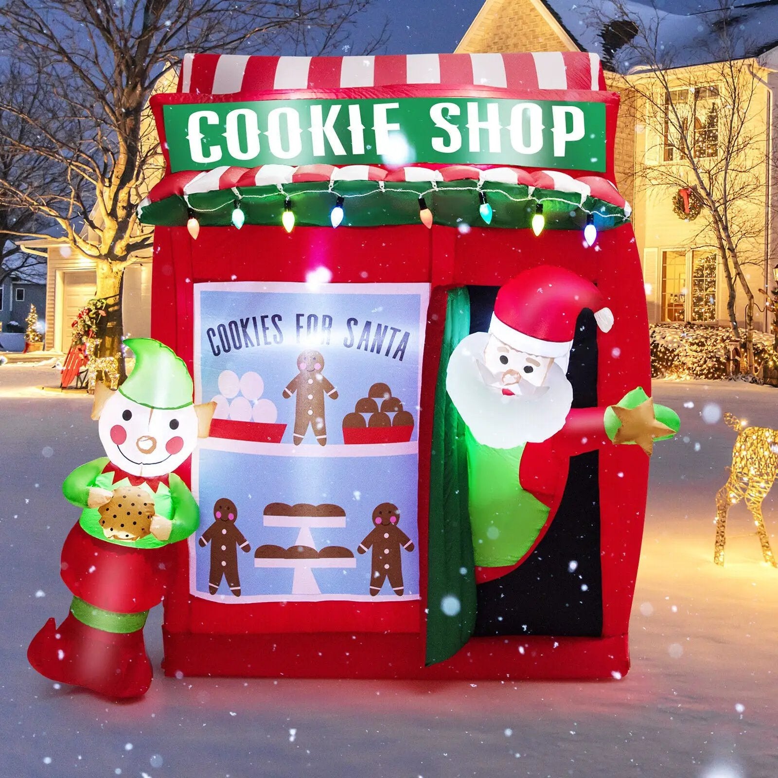6.3 Feet Inflatable Gingerbread Cookie Shop with Santa Claus by DirectDeals