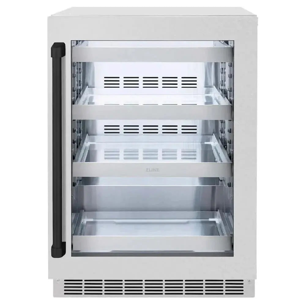 ZLINE 24" Touchstone 151 Can Beverage Fridge DuraSnow® Stainless Steel Glass Door Matte Black Handle RBSOZ-SN-24-MB by Farmhouse Kitchen and Bath
