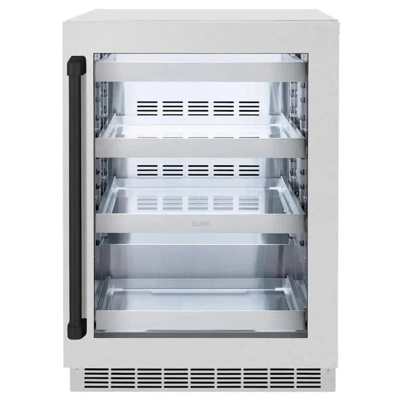 ZLINE 24" Touchstone 151 Can Beverage Fridge DuraSnow® Stainless Steel Glass Door Matte Black Handle RBSOZ-SN-24-MB by Farmhouse Kitchen and Bath