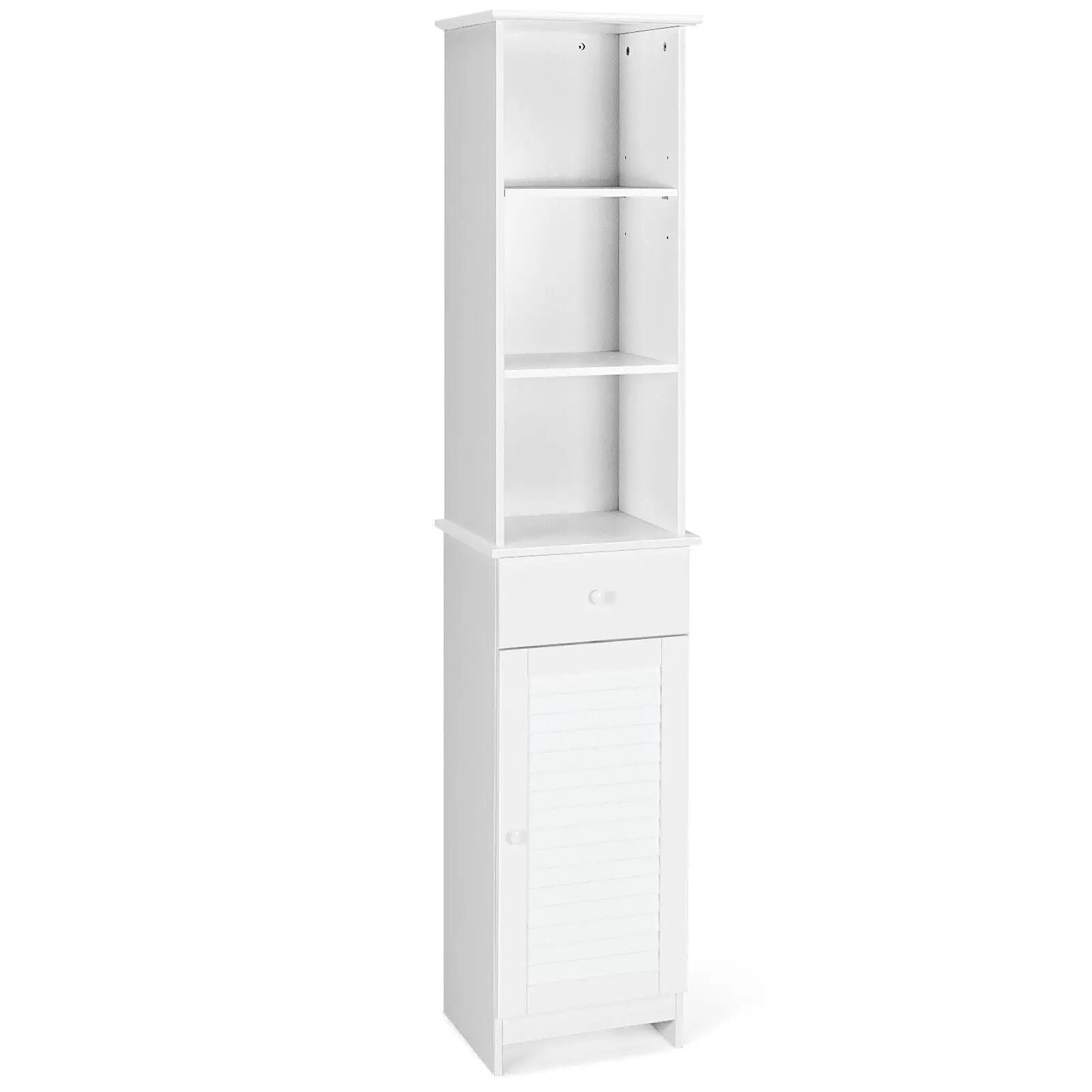 Bathroom Tall Freestanding Storage Cabinet with Open Shelves and Drawer-White by DirectDeals