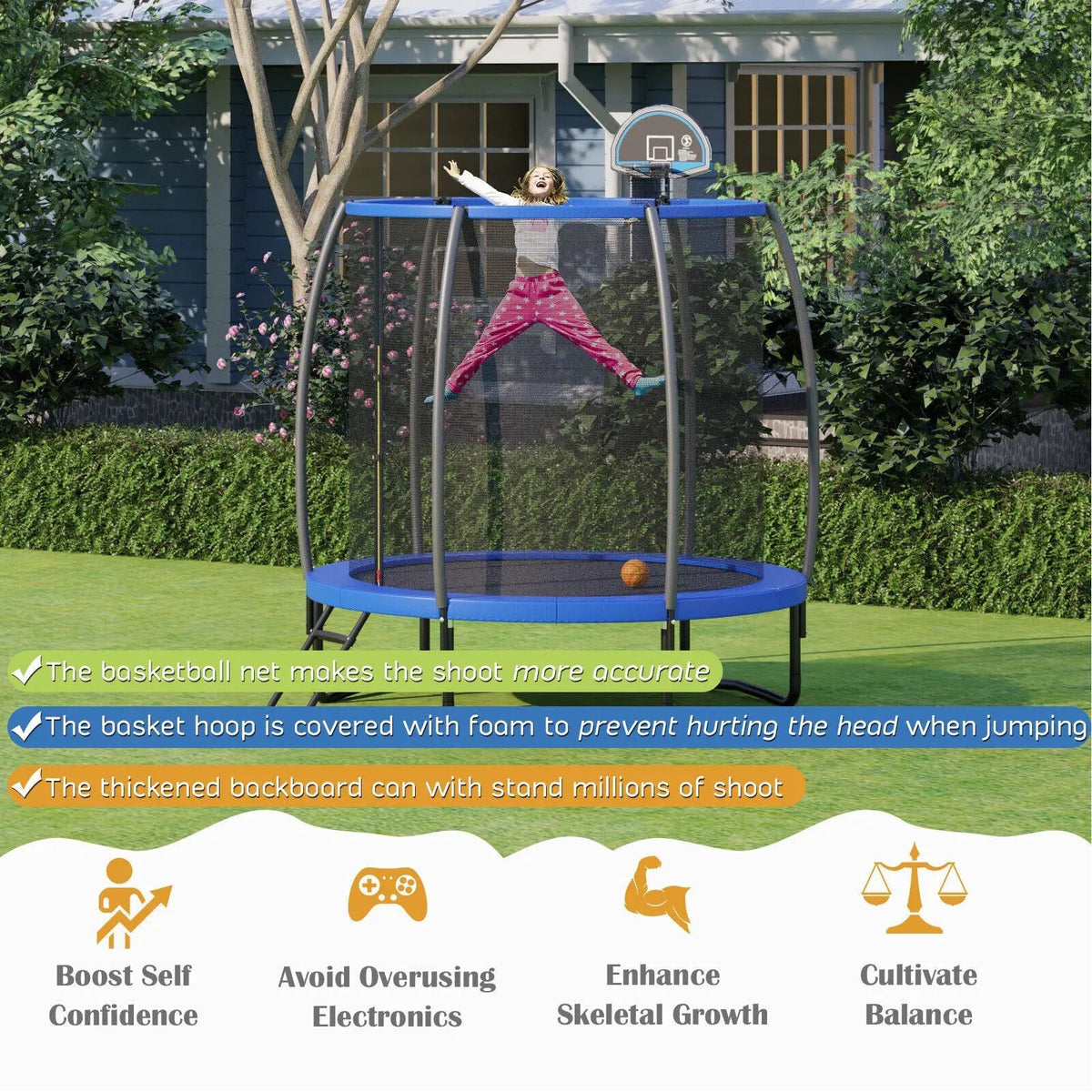 8/10 Feet Recreational Trampoline with Basketball Hoop by DirectDeals