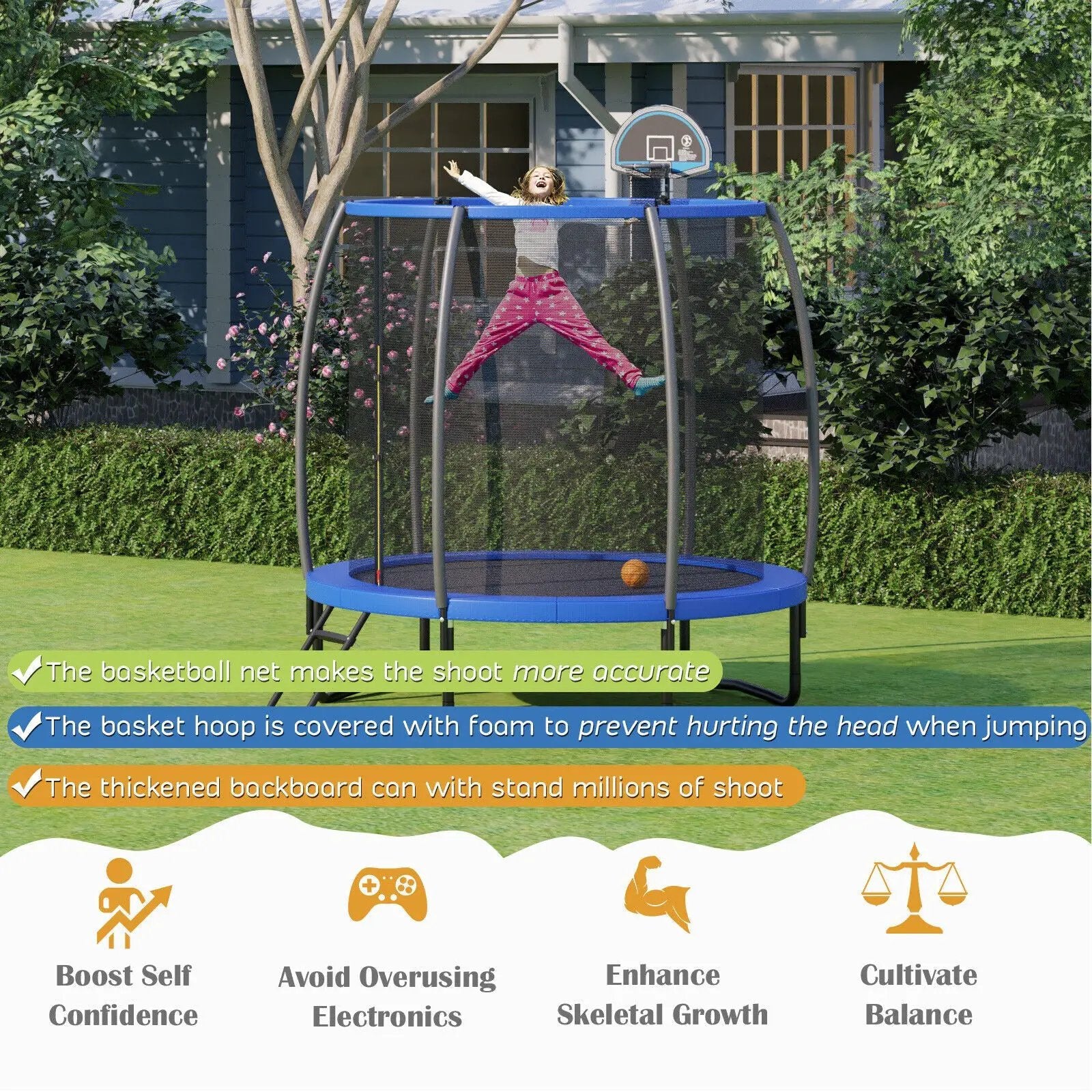 8/10 Feet Recreational Trampoline with Basketball Hoop by DirectDeals