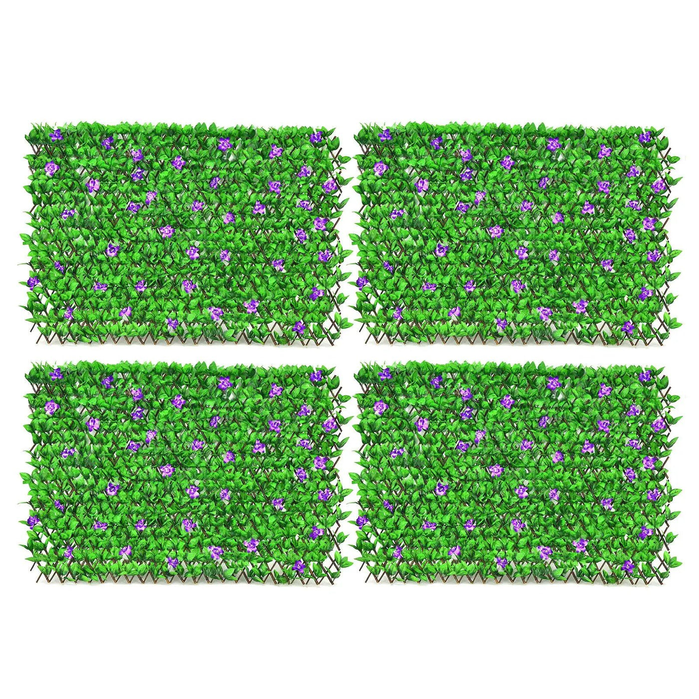 4 Pieces Expandable Faux Ivy Privacy Screen Fence Panel Pack with Flower by DirectDeals