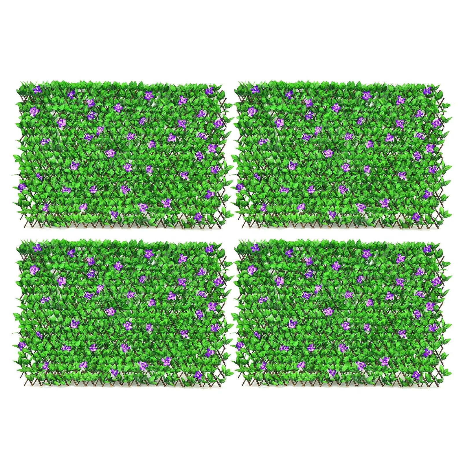 4 Pieces Expandable Faux Ivy Privacy Screen Fence Panel Pack with Flower by DirectDeals