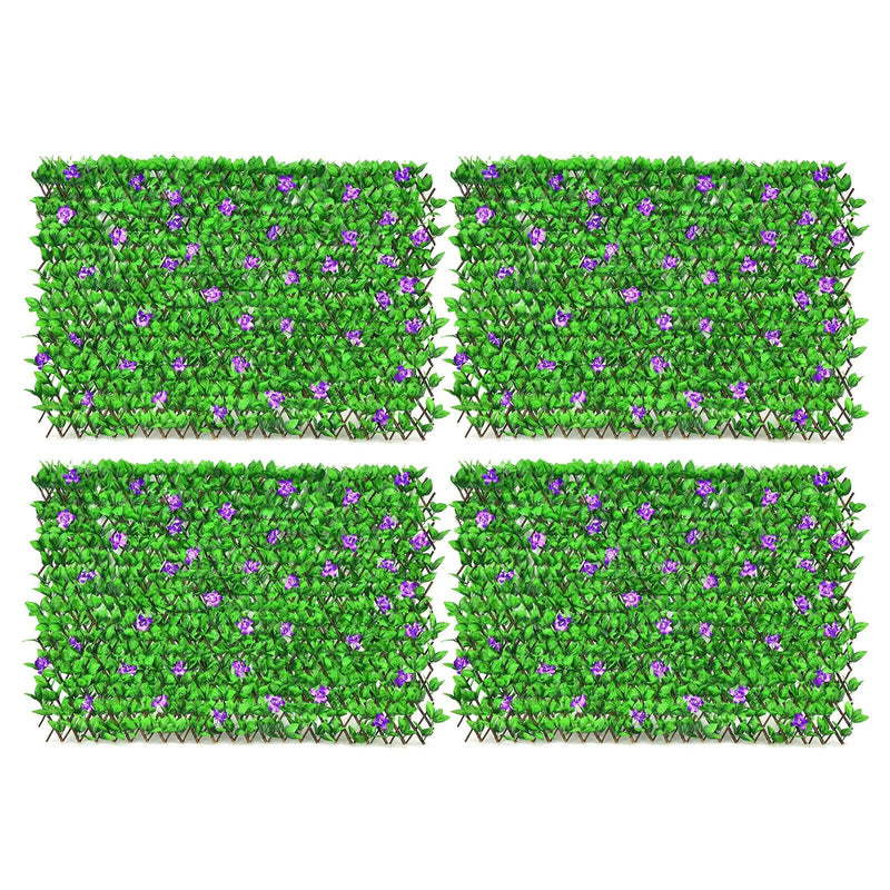 4 Pieces Expandable Faux Ivy Privacy Screen Fence Panel Pack with Flower by DirectDeals