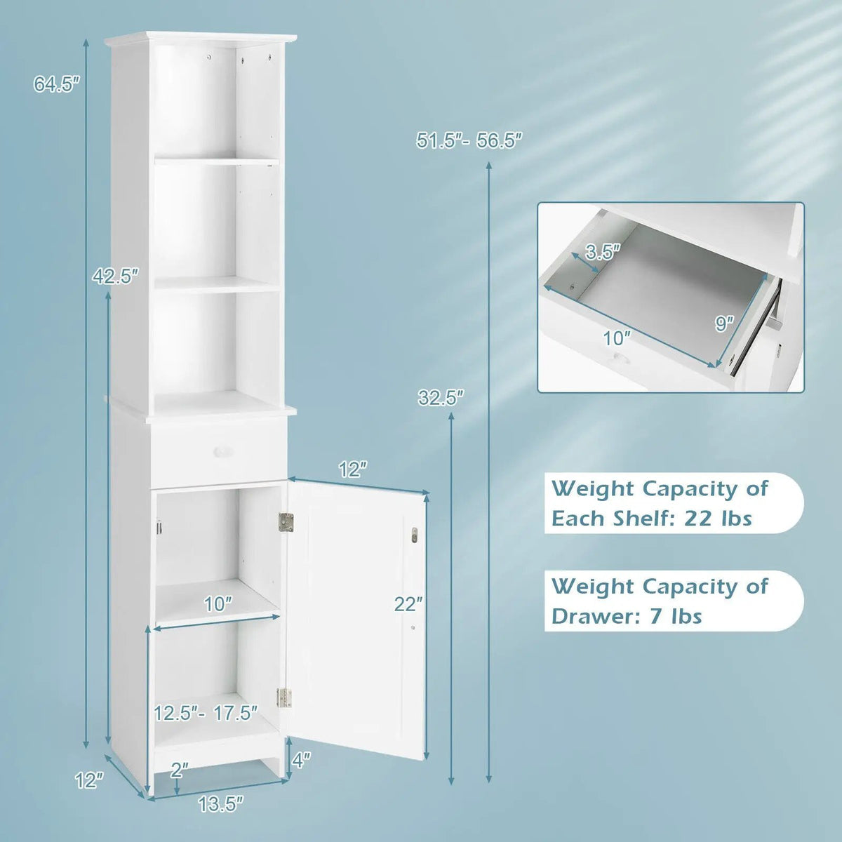 Bathroom Tall Freestanding Storage Cabinet with Open Shelves and Drawer-White by DirectDeals