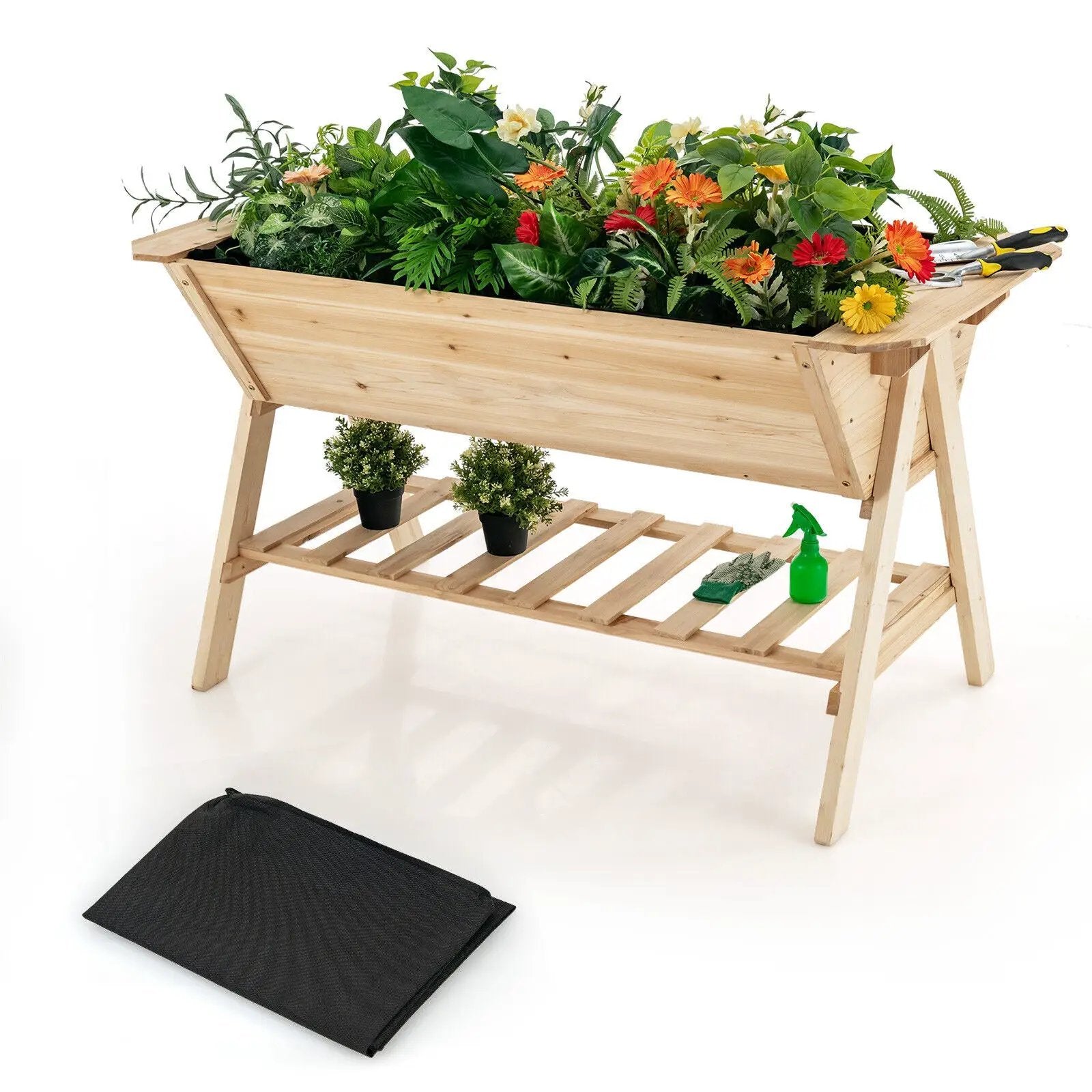 Raised Wood Garden Bed with Shelf and Liner by DirectDeals