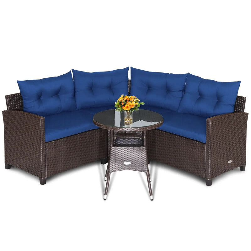 4 Pieces Patio Rattan Furniture Set Cushioned Sofa Glass Table by DirectDeals