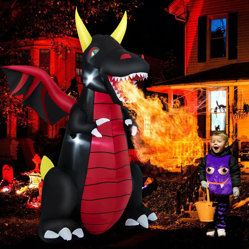 8 Feet Halloween Inflatable Fire Dragon Decoration with LED Lights by DirectDeals