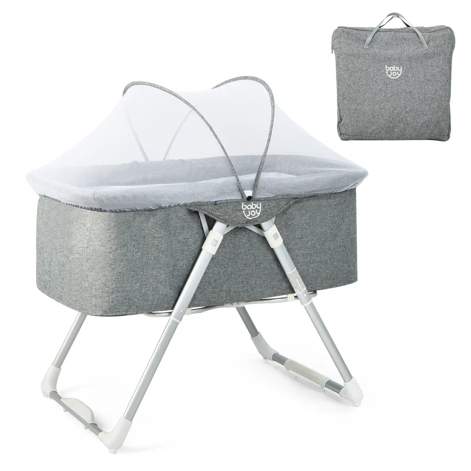 2-In-1 Baby Bassinet with Mattress and Net-Gray by DirectDeals