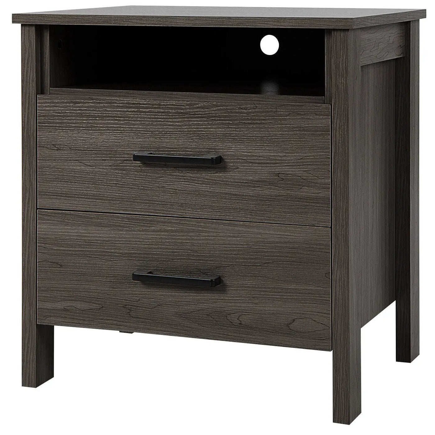 Modern Wood Grain Nightstand with Cable Hole and Open Compartment by DirectDeals