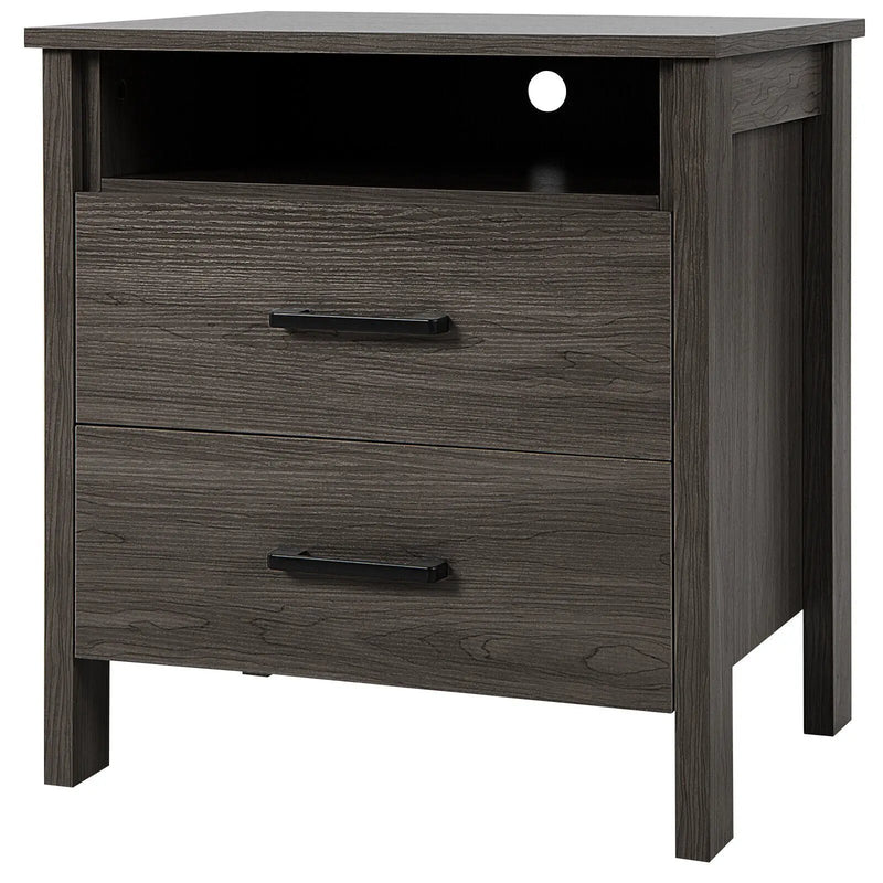 Modern Wood Grain Nightstand with Cable Hole and Open Compartment by DirectDeals