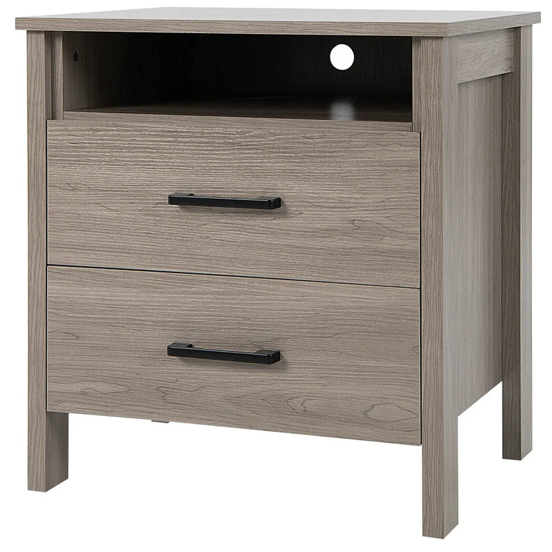 Modern Wood Grain Nightstand with Cable Hole and Open Compartment by DirectDeals