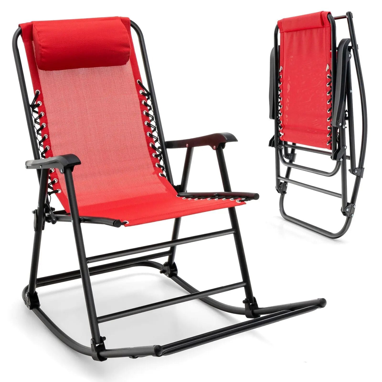 Outdoor Patio Camping Lightweight Folding Rocking Chair with Footrest by DirectDeals