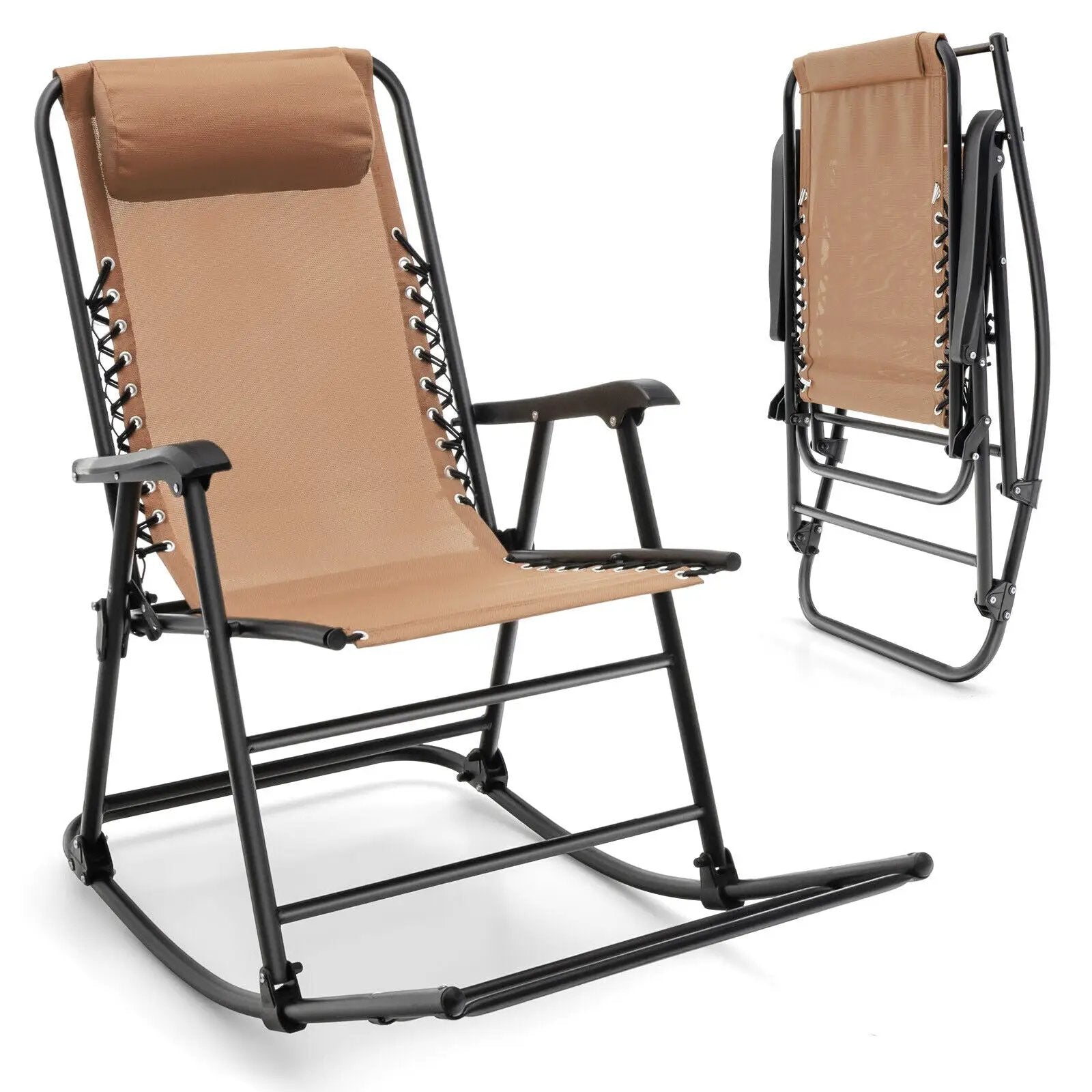 Outdoor Patio Camping Lightweight Folding Rocking Chair with Footrest by DirectDeals