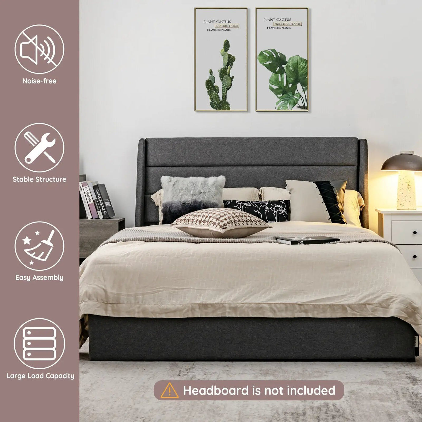 Upholstered Platform Bed Frame with 3 Storage Drawers by DirectDeals