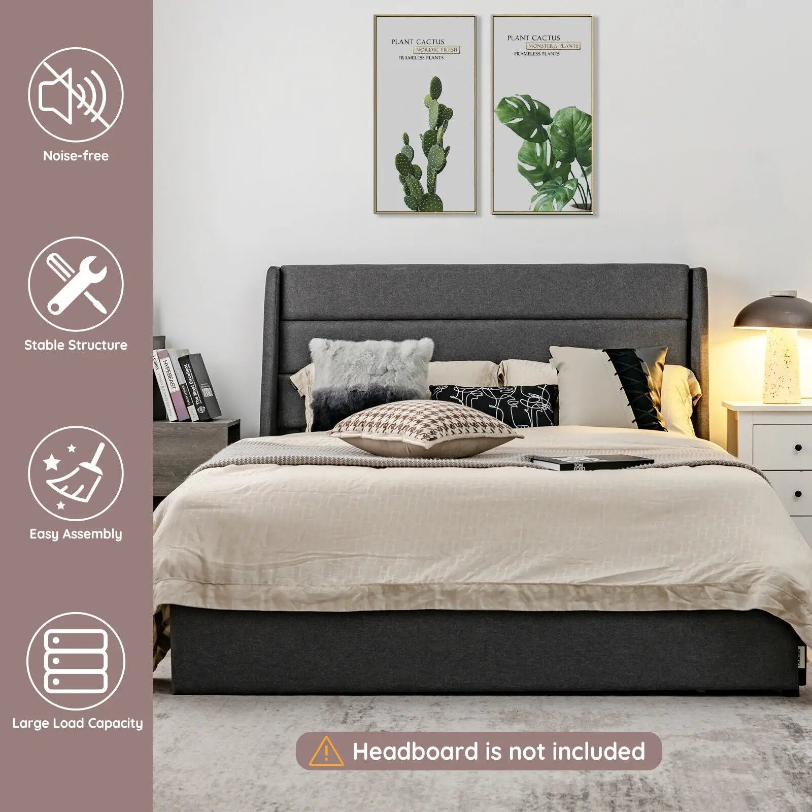 Upholstered Platform Bed Frame with 3 Storage Drawers by DirectDeals