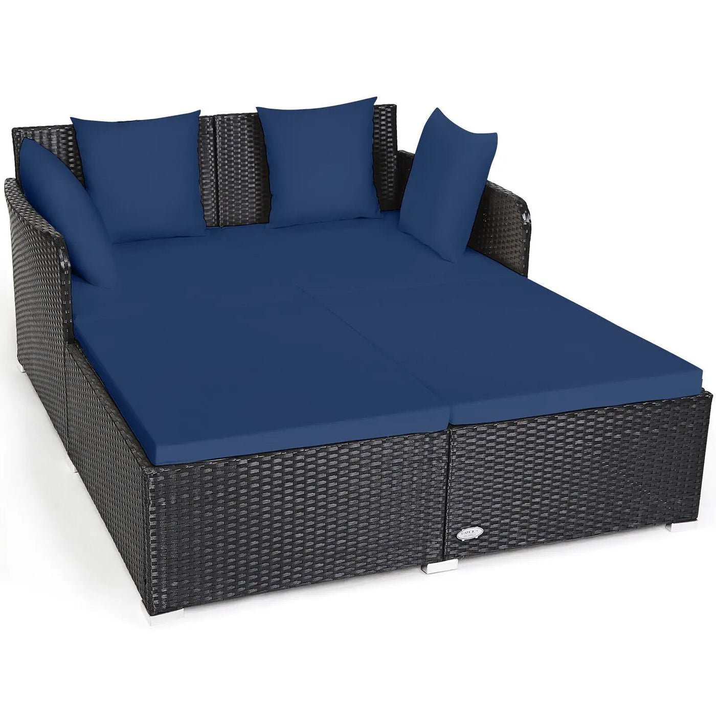 Spacious Outdoor Rattan Daybed with Upholstered Cushions and Pillows by DirectDeals