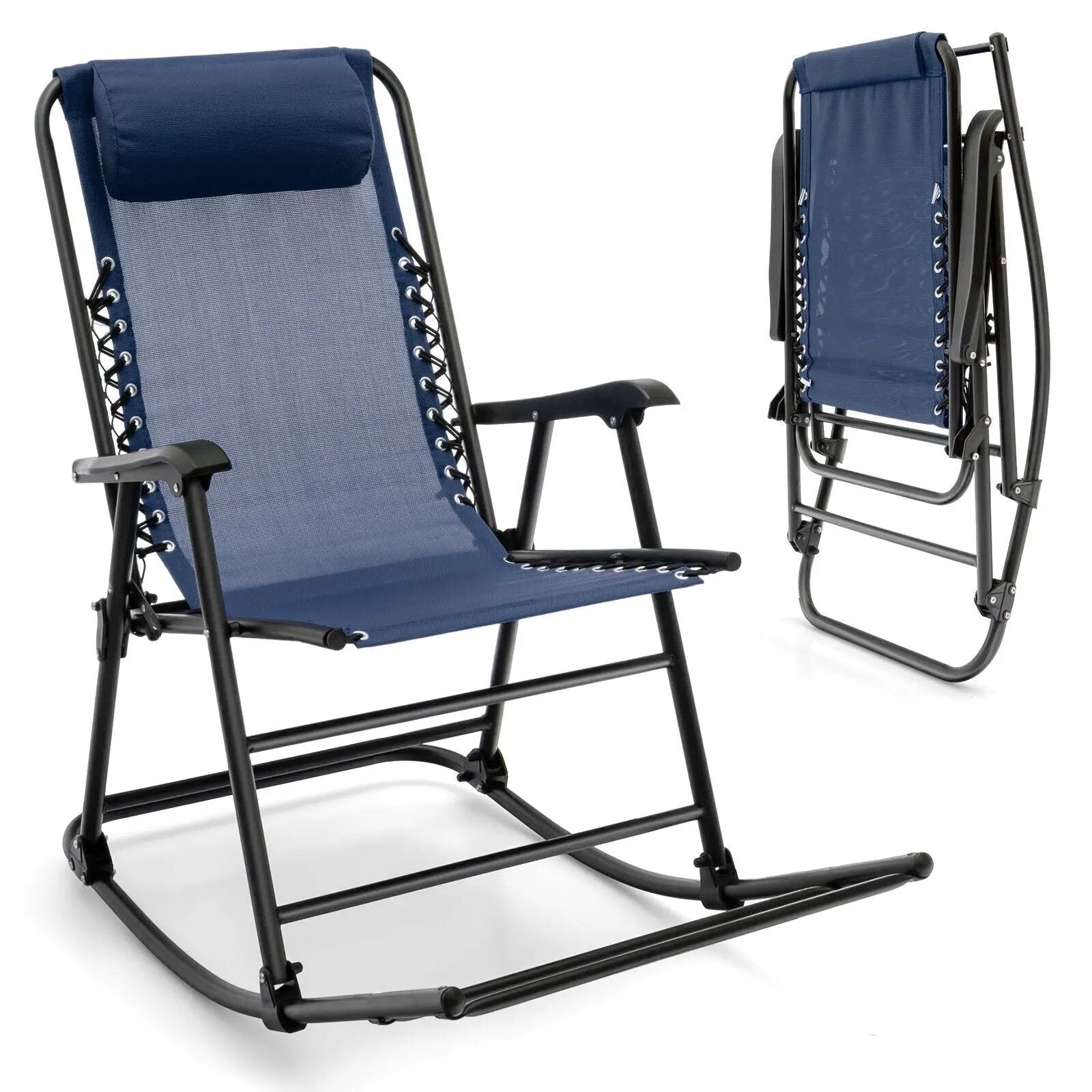 Outdoor Patio Camping Lightweight Folding Rocking Chair with Footrest by DirectDeals