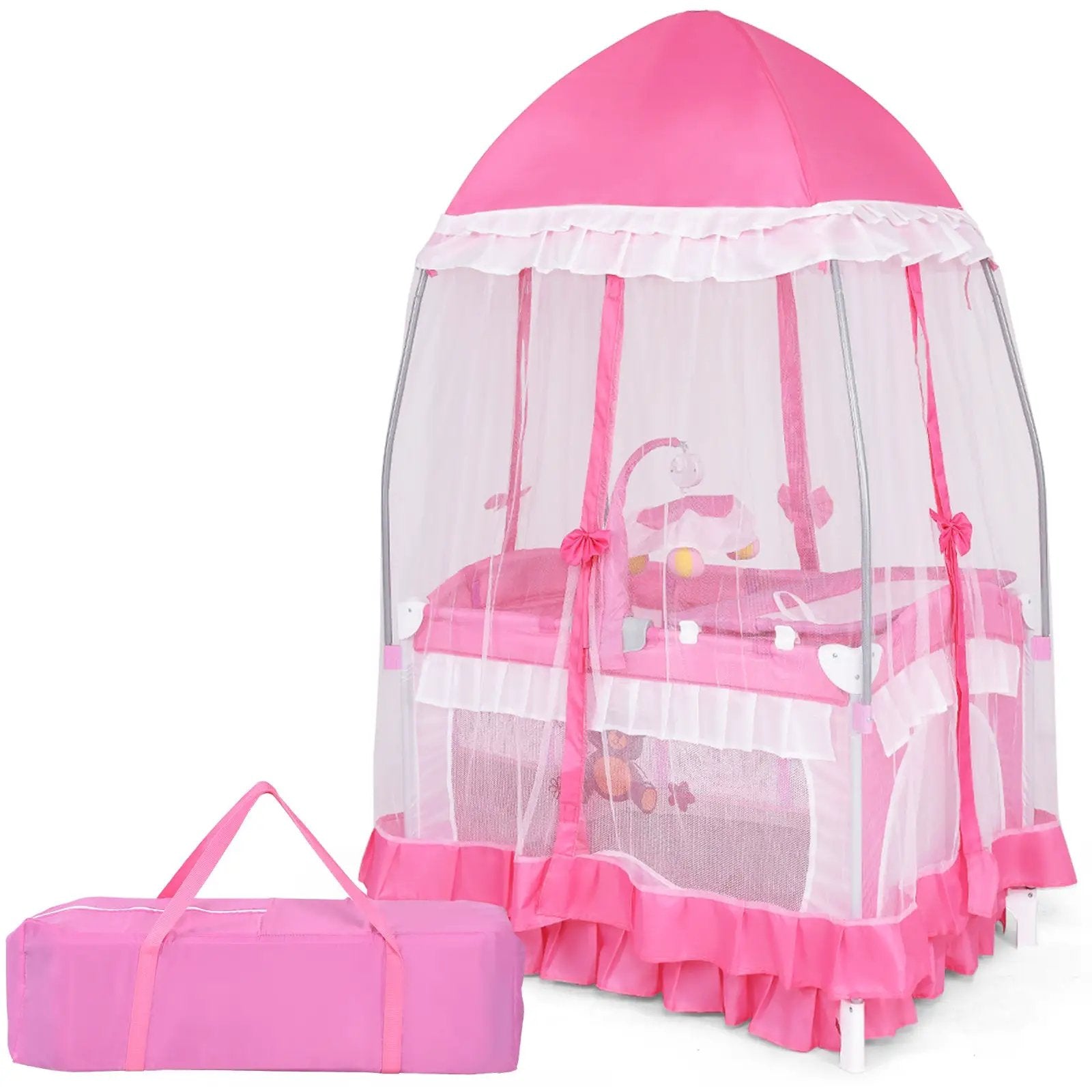Portable Baby Playpen Crib Cradle with Carring Bag-Pink by DirectDeals