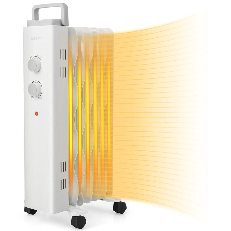 1500W Oil Filled Space Heater with Universal Wheels and 3-Level Heat-White by DirectDeals