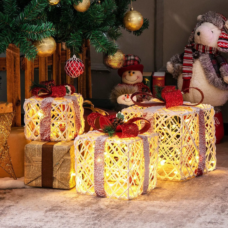 Set of 3 Christmas Lighted Gift Boxes Decorations with Red Bowknots by DirectDeals