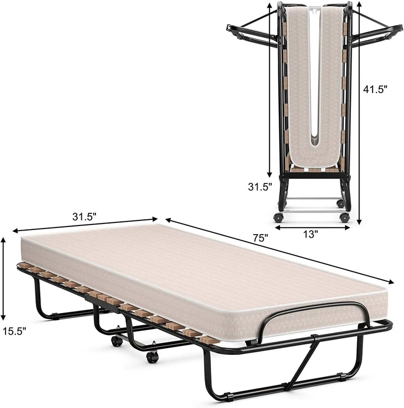 75 x 31.5 Inch Folding Guest Bed with Memory Foam Mattress for Adult by DirectDeals