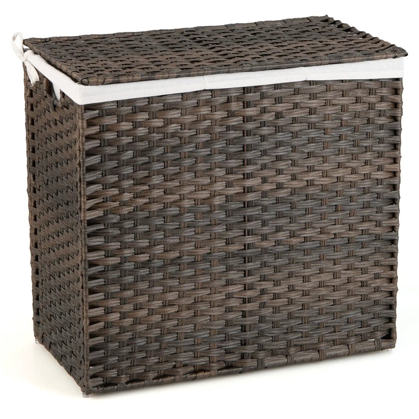10L 3-Section Laundry Hamper with Liner Bag and Handle-Brown by DirectDeals