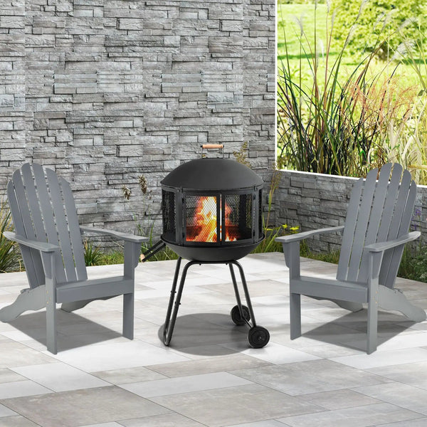 28 Inch Portable Fire Pit on Wheels with Log Grate-Black, photo 2 of 8