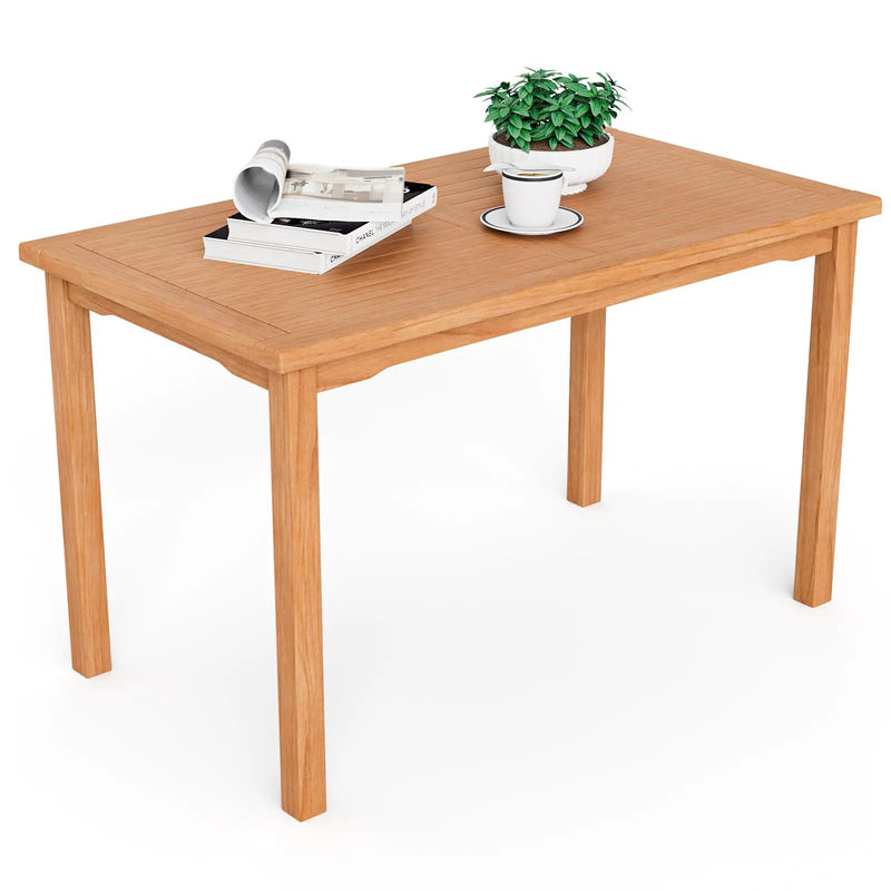 49 Inch Rectangle Patio Indonesia Teak Wood Dining Table with Slatted Tabletop Up to 6 by DirectDeals