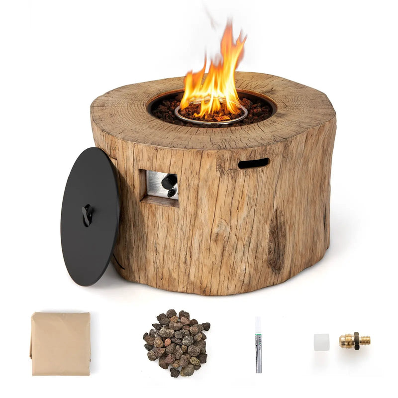 40 Inch Round Propane Gas Fire Pit Table Wood-Like Surface with Laval Rock PVC Cover by DirectDeals