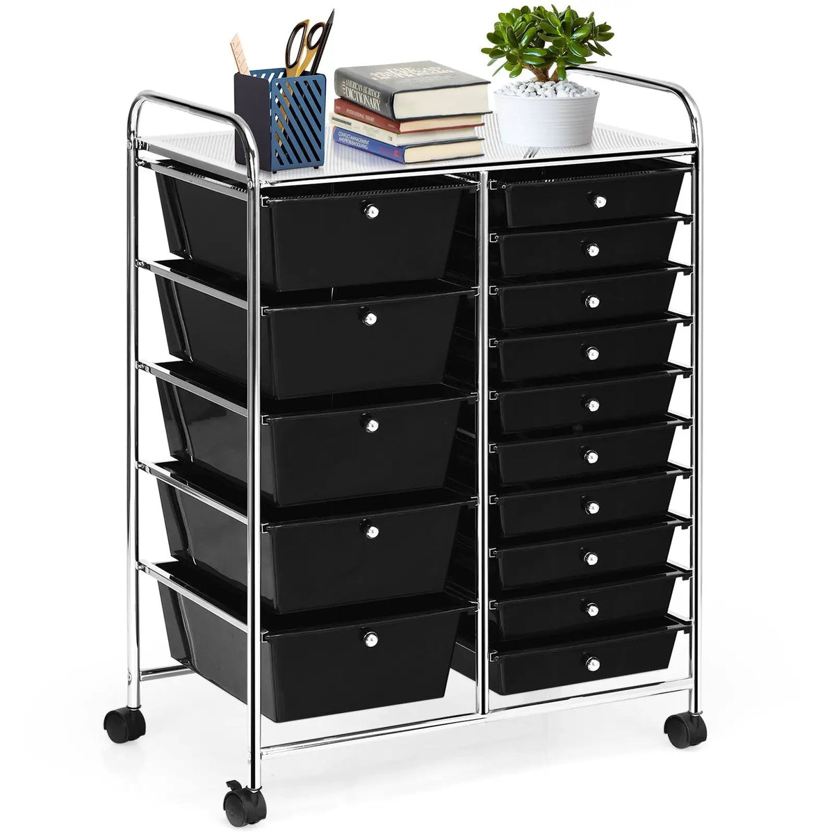 15-Drawer Utility Rolling Cart with Drawers Multi-Use Storage-Icecream Multicolor by DirectDeals