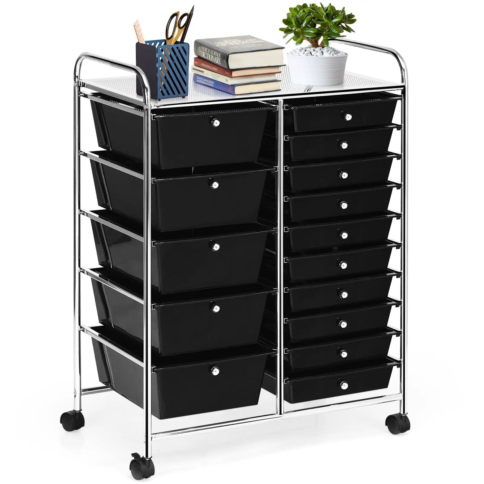 15-Drawer Utility Rolling Cart with Drawers Multi-Use Storage-Icecream Multicolor by DirectDeals