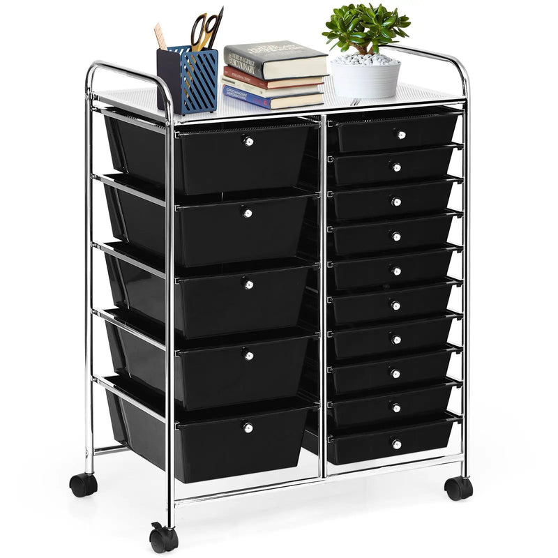 15-Drawer Utility Rolling Cart with Drawers Multi-Use Storage-Icecream Multicolor by DirectDeals