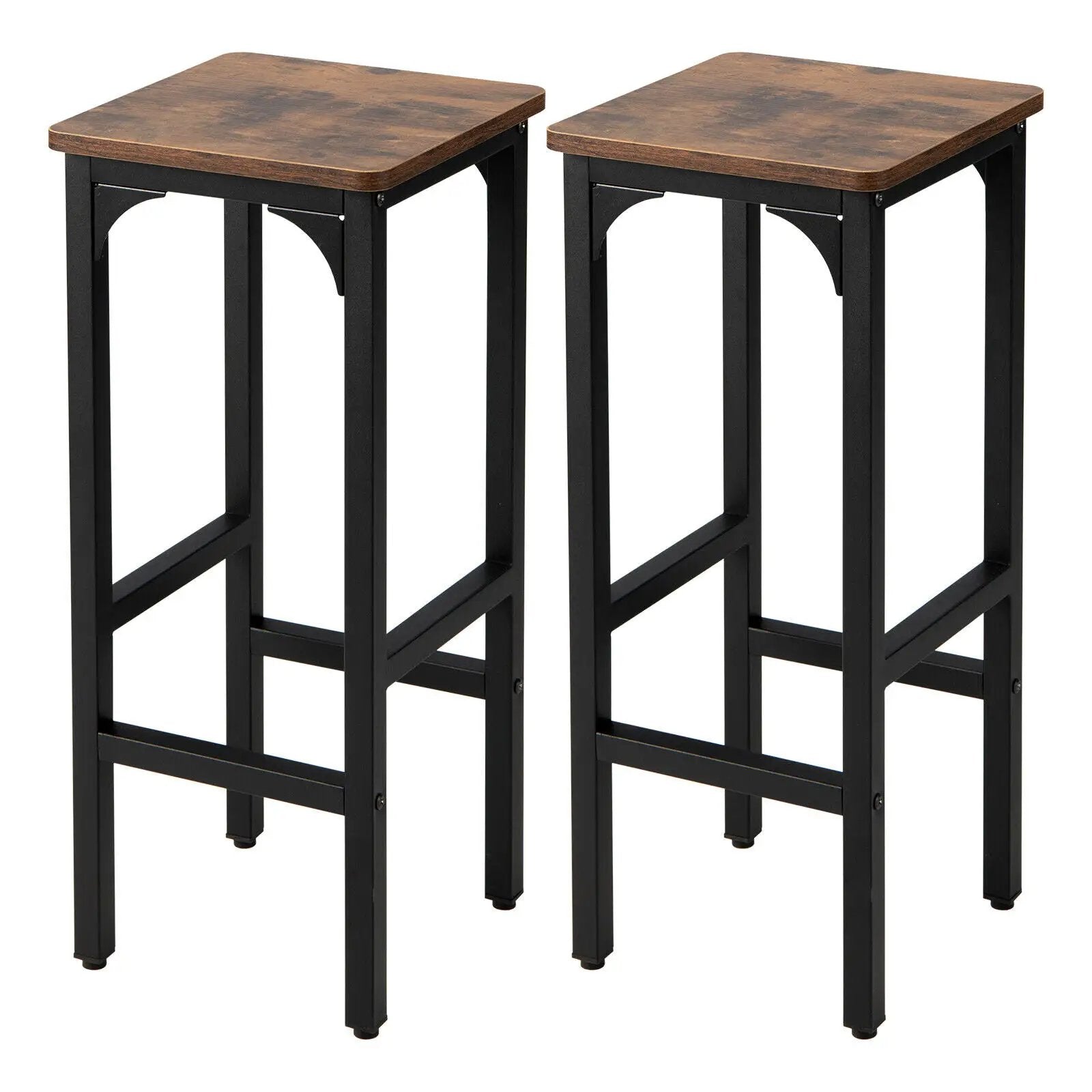 2 Pieces 28 Inch Dining Bar Chair Set with Footrest and Adjustable Pads-Rustic Brown by DirectDeals