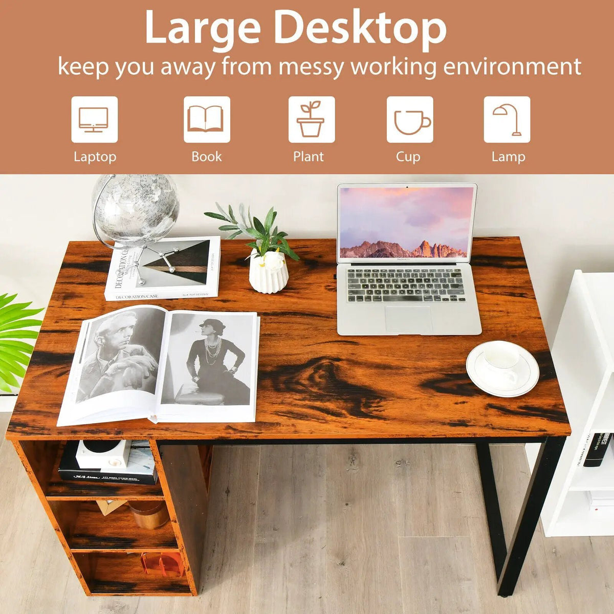 45 Inch Computer Desk with 5 Storage Compartments and Metal Frame by DirectDeals