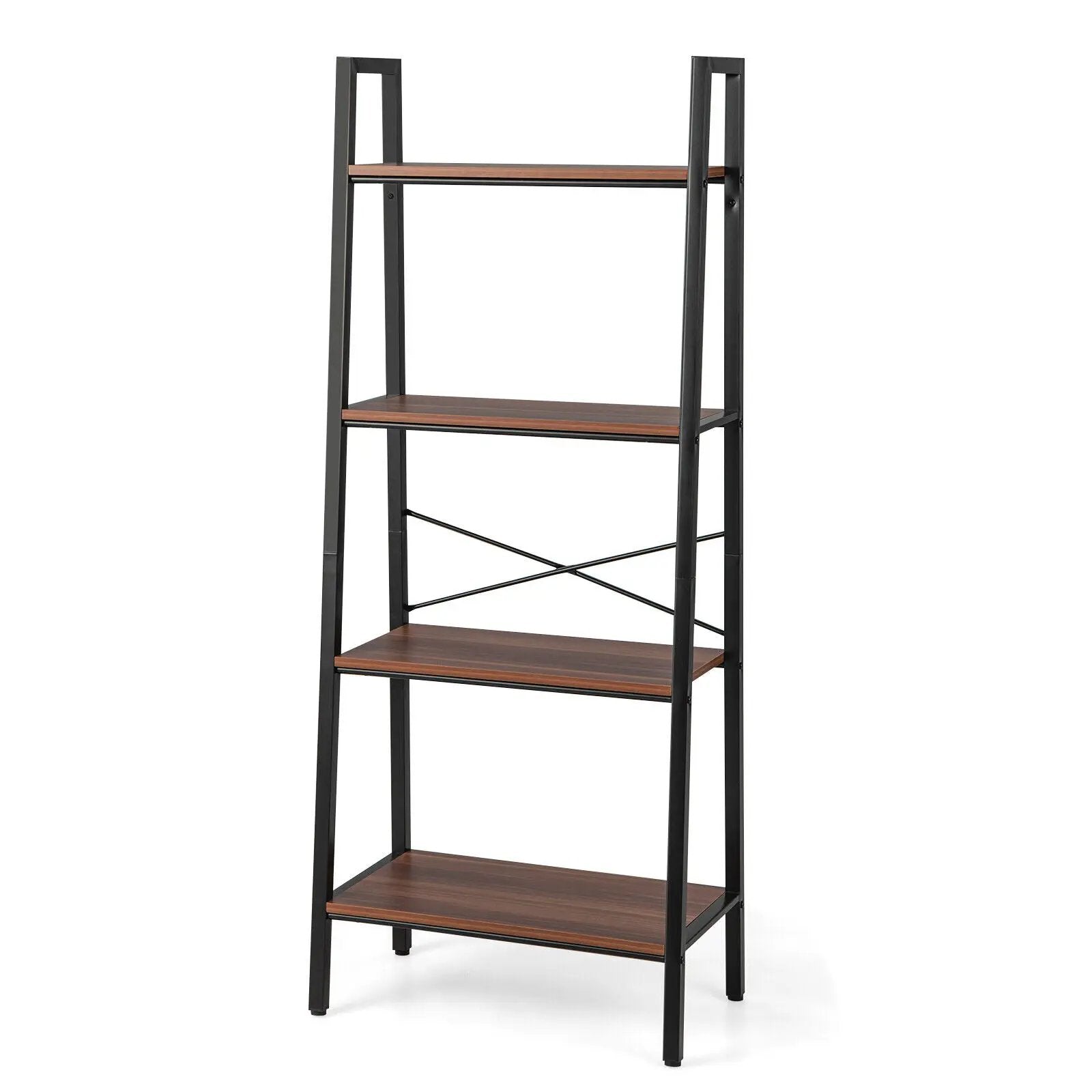 4-Tier Freestanding Open Bookshelf with Metal Frame and Anti-toppling Device-Rustic Brown by DirectDeals